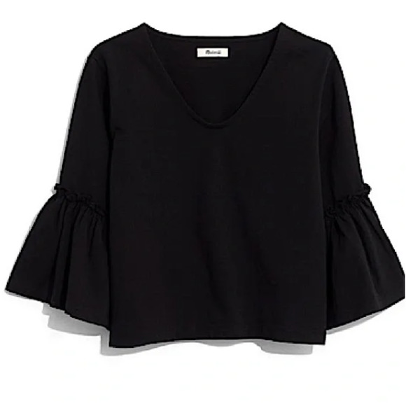 Madewell Tops - Madewell V-Neck Three Quarter Ruffle Bell Sleeve Top Black Medium